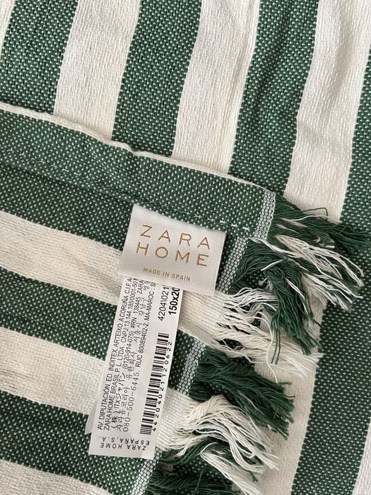 Letni obrus tkany w zielone paski Zara Home nowy