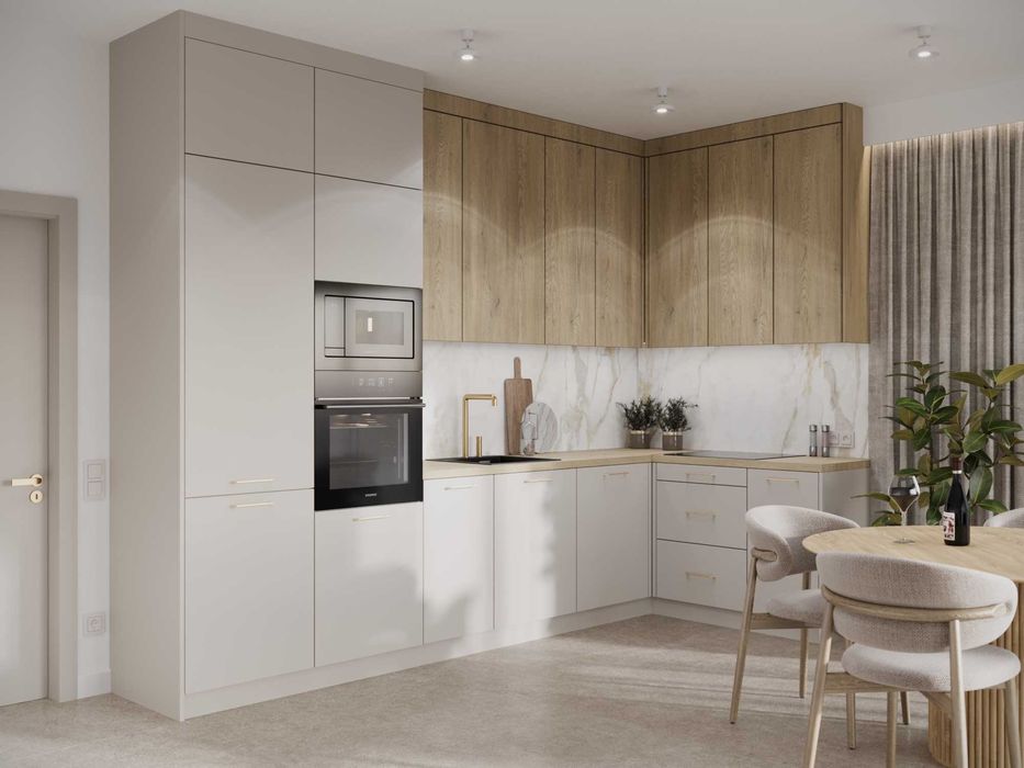 Meble kuchenne gotowe od ręki od stolarza.Kaszmirowa kuchnia z drewnem