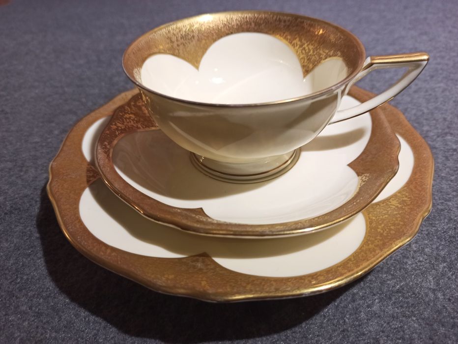 KOENIGSZELT TRIO Jaworzyna Śląska Porcelana Śl.Silesia Złocona Patyna