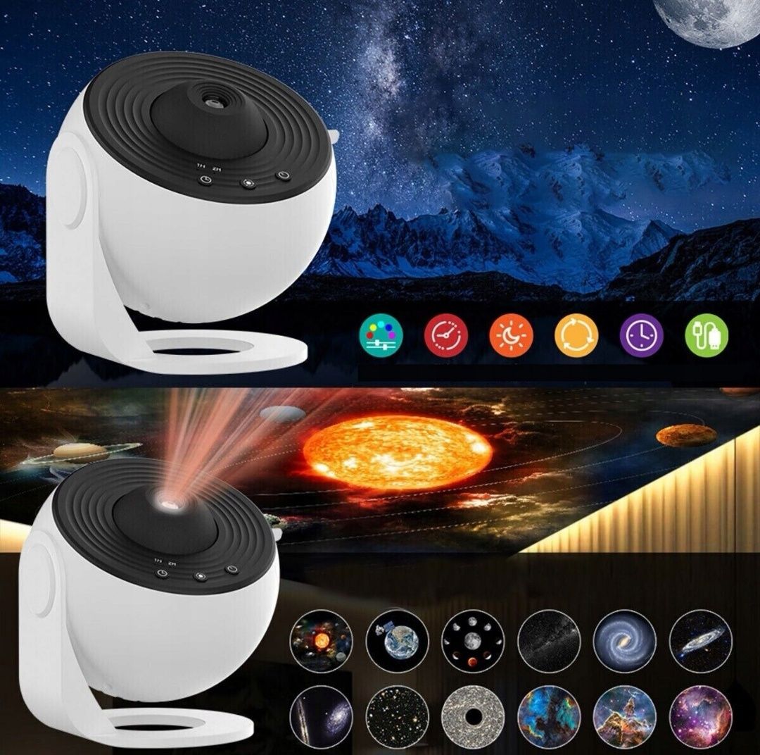 Projektor Gwiazd Lampka Nocna LED 12 Dysków Kosmos USB Planetarium