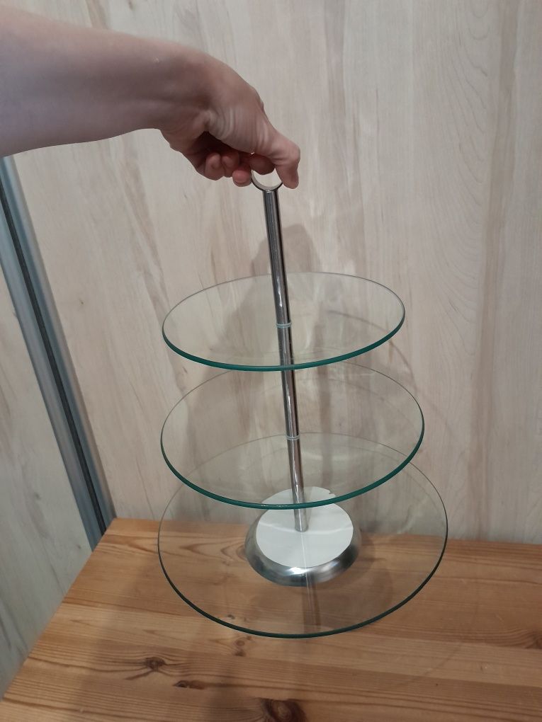 Patera 3poziomowa z hartowanego szkła - 40cm wys