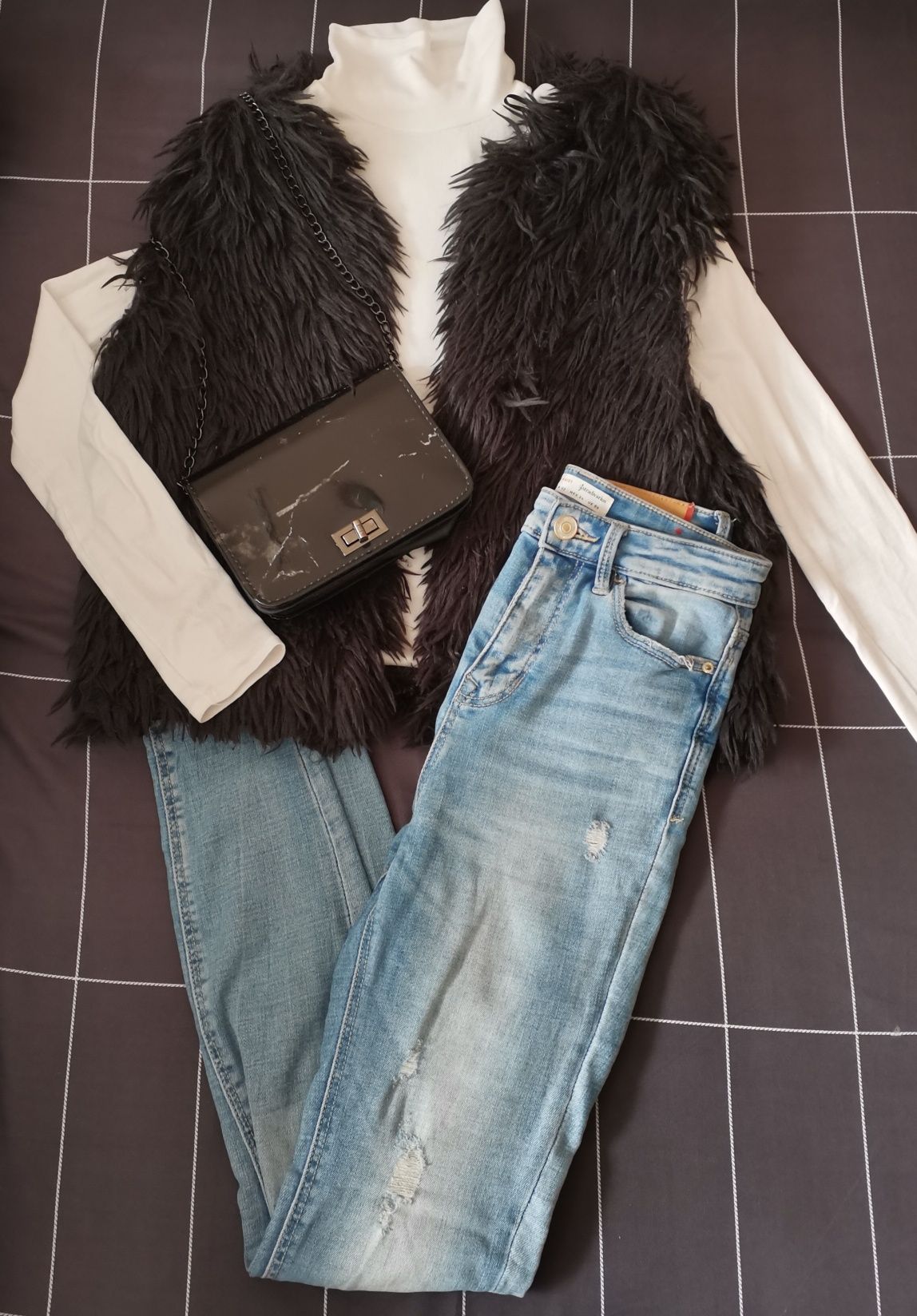 Czarna kamizelka futerko S 36 H&M