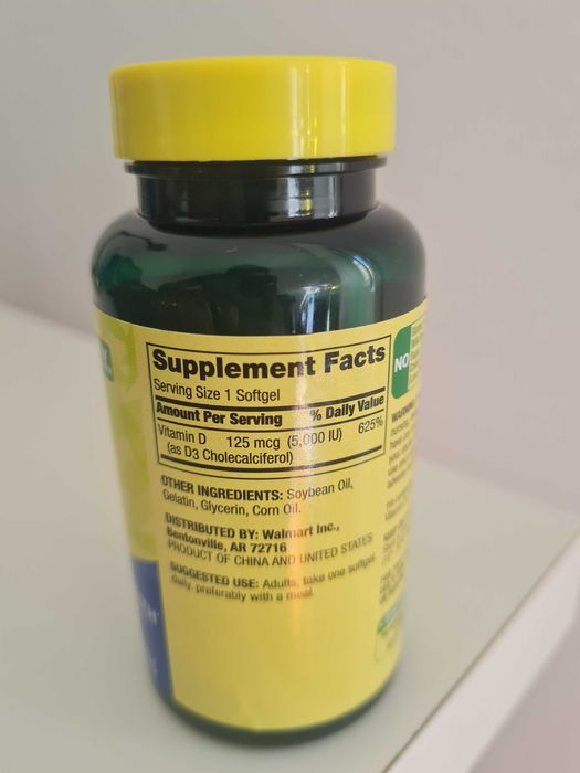 Vitamina D3 125 mcg (5000 IU) por cápsula - 250 cápsulas de gel