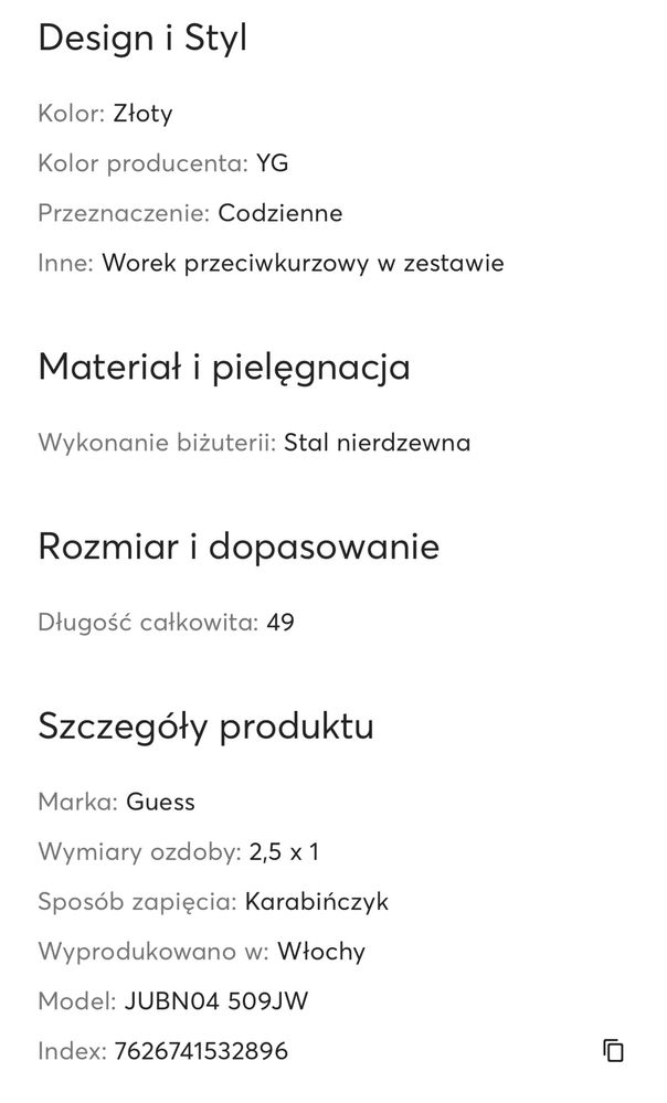 Łańcuszek Guess  naszyjnik