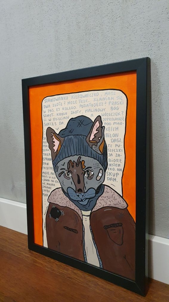 Obraz Kot plakat grafika handmade w ramce A3