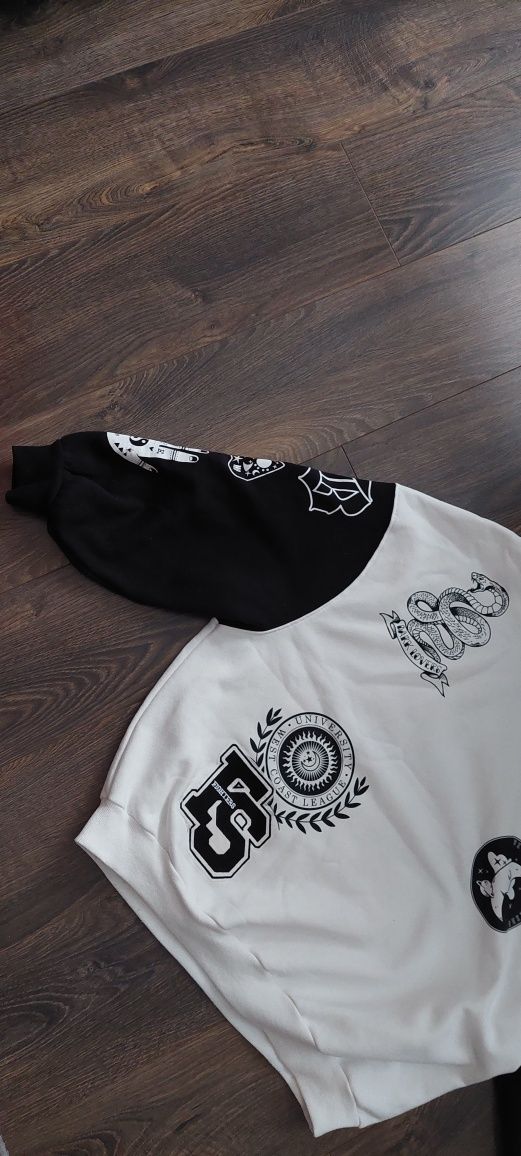 Bluza sportowa oversize biało - czarna Bershka M