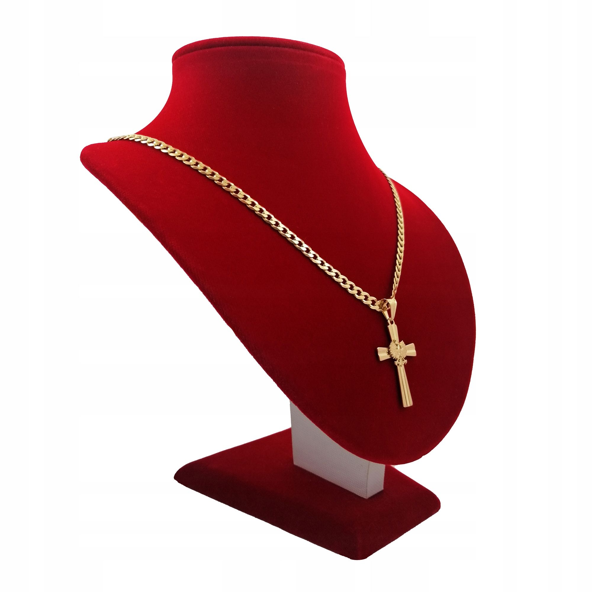 Złoty Długi Łańcuszek Pancerka 65 Cm + Zawieszka Krzyżyk Krzyż Z Orłem