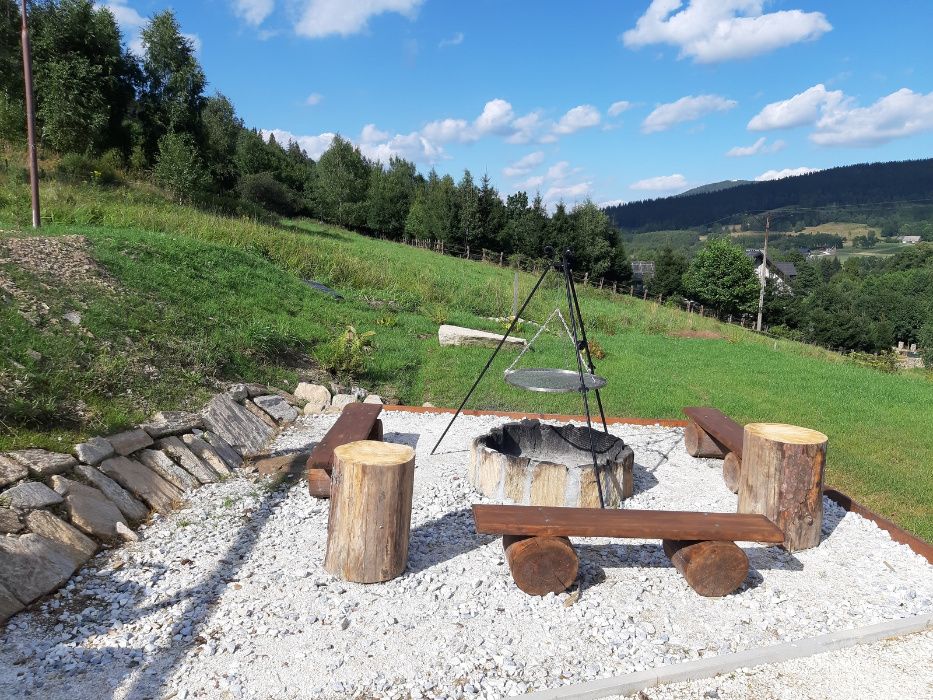 Domek w górach, widok, kominek, ognisko- Kamienica, Śnieżnik,