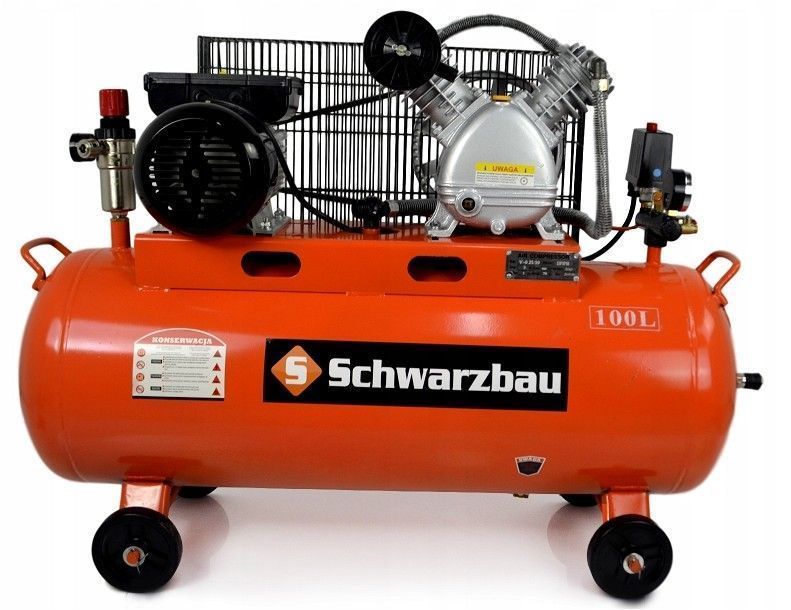 Компрессор поршневый Schwarzbau 100 литров чугунный блок гарантия год
