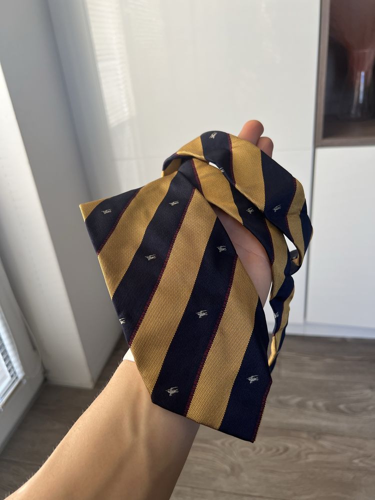 Krawat Vintage Burberry Monogram Big logo Knit 100% Silk