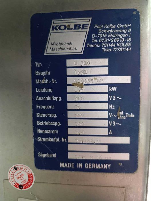 Стрічкова пила для м'яса. Пила Kolbe. Kolbe. K310