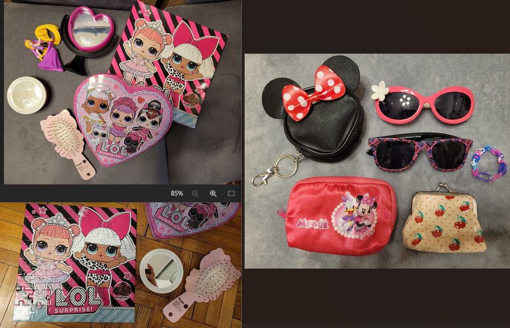 Zestaw młodej damy (torebki, kapelusz, portmonetki, okulary, etc.)