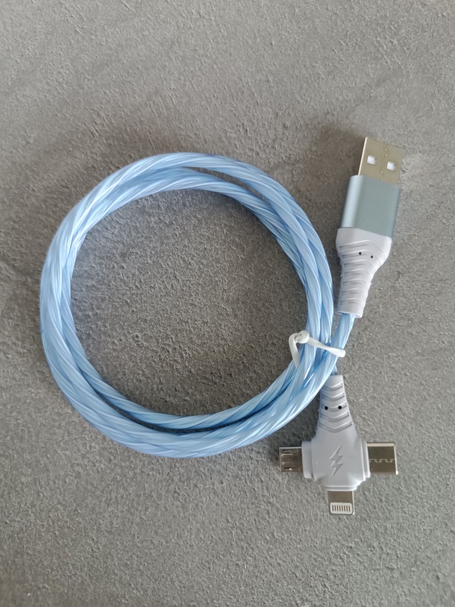 Kabel USB błękitny Micro USB/USB C/Lightning