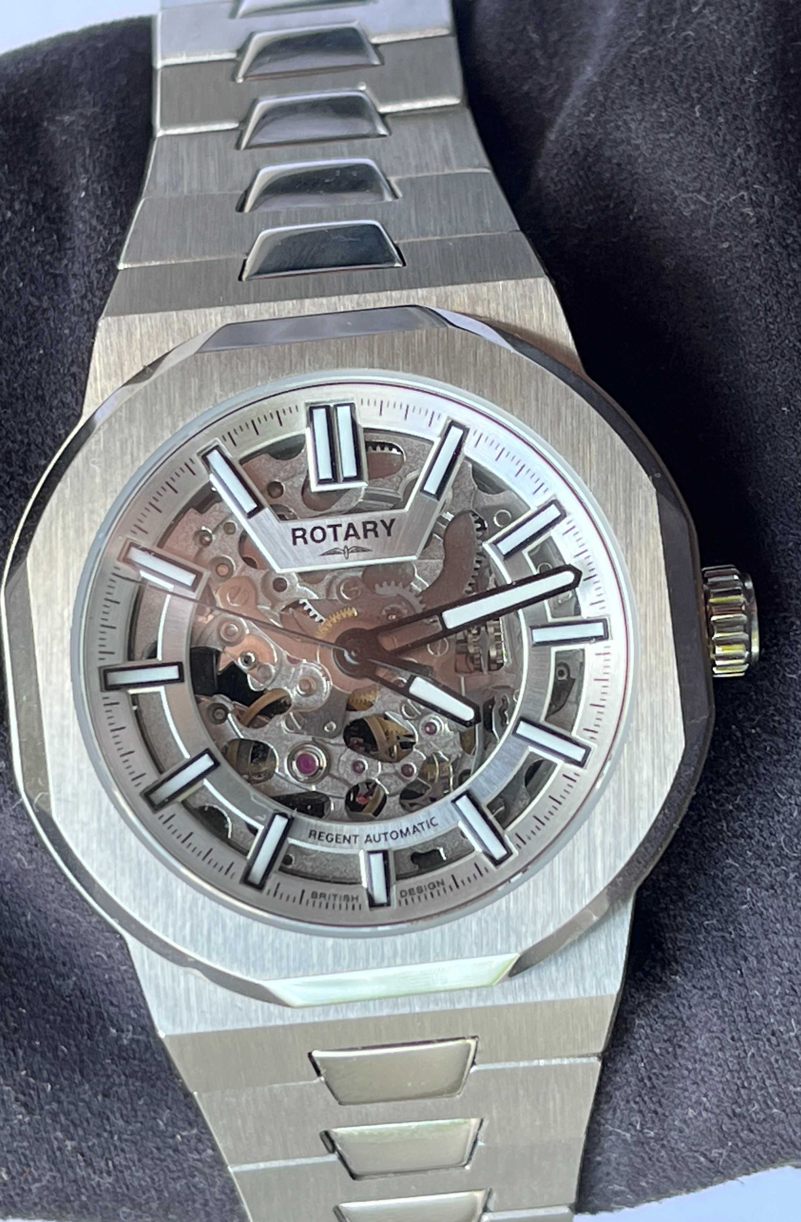 Zegarek Męski Rotary Regent Skeleton Automat Szafir Jak Nowy Full Set