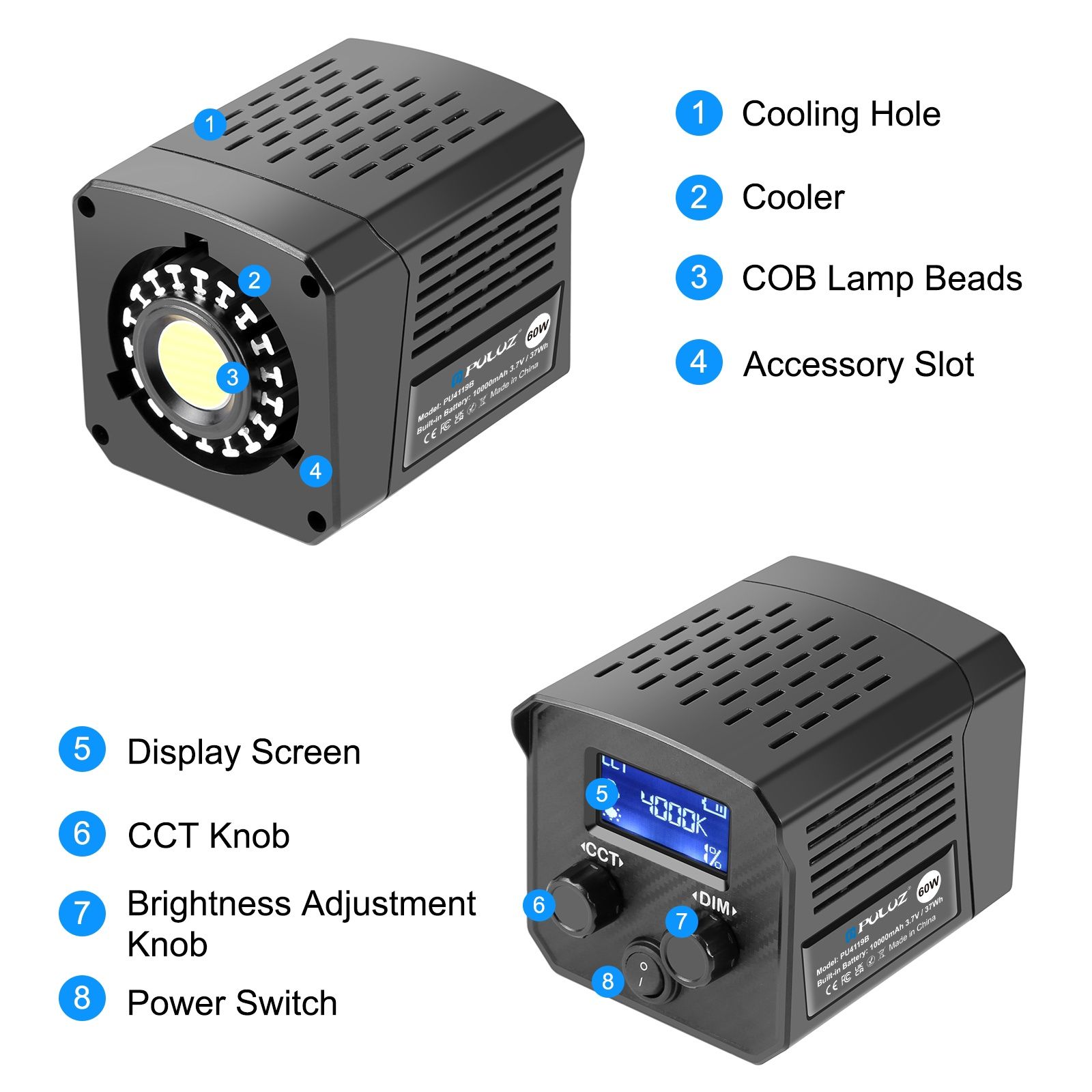 Foco de Luz 60w 13000lux fotografia bateria 10000mAh com difusor NOVO
