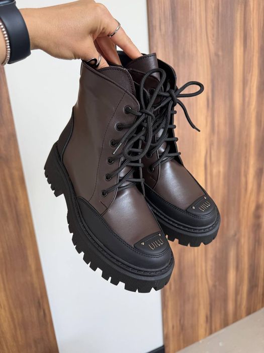 Черевики  МІU шоколад шнурівка замш демі/ зима