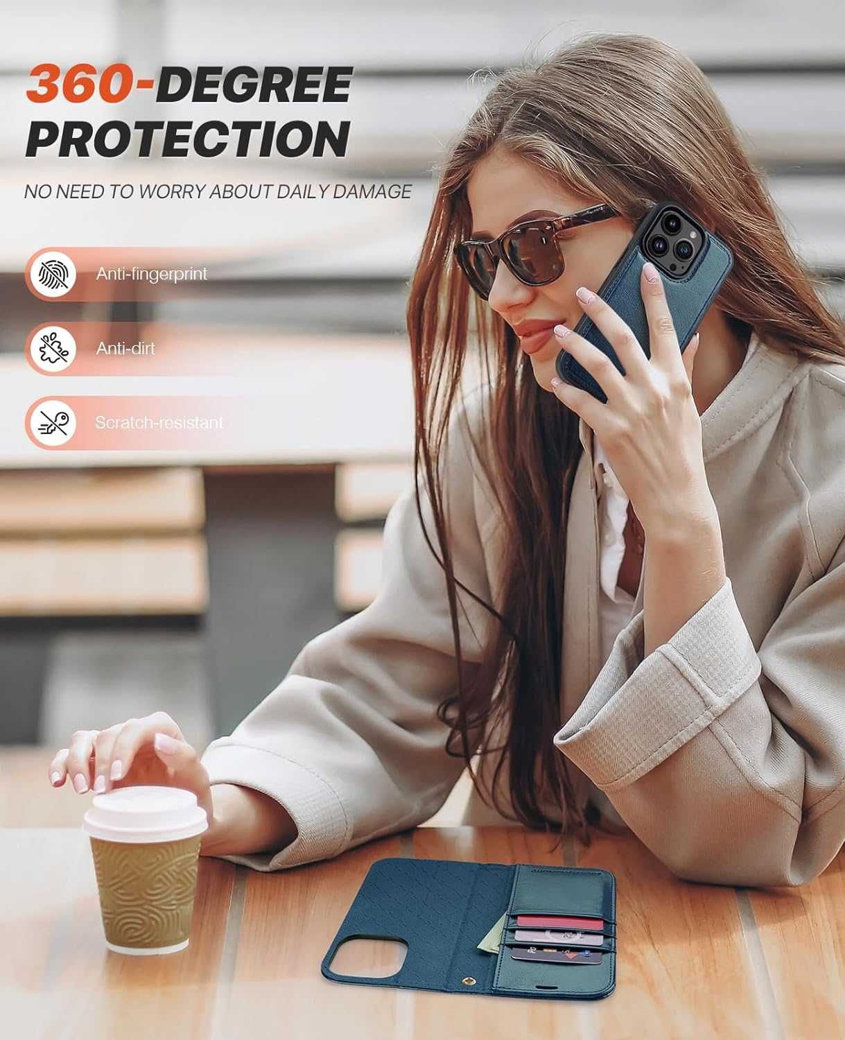 Ocase etui skórzane iPhone 15 Pro stojak magsafe portfel niebieskie