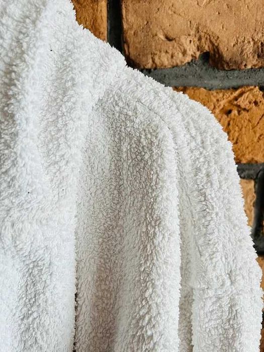 Biały szlafrok damski męski z kapturem bawełniany frotte L unisex