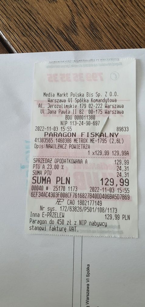 Nawilżacz powietrza Metrox ME-1795