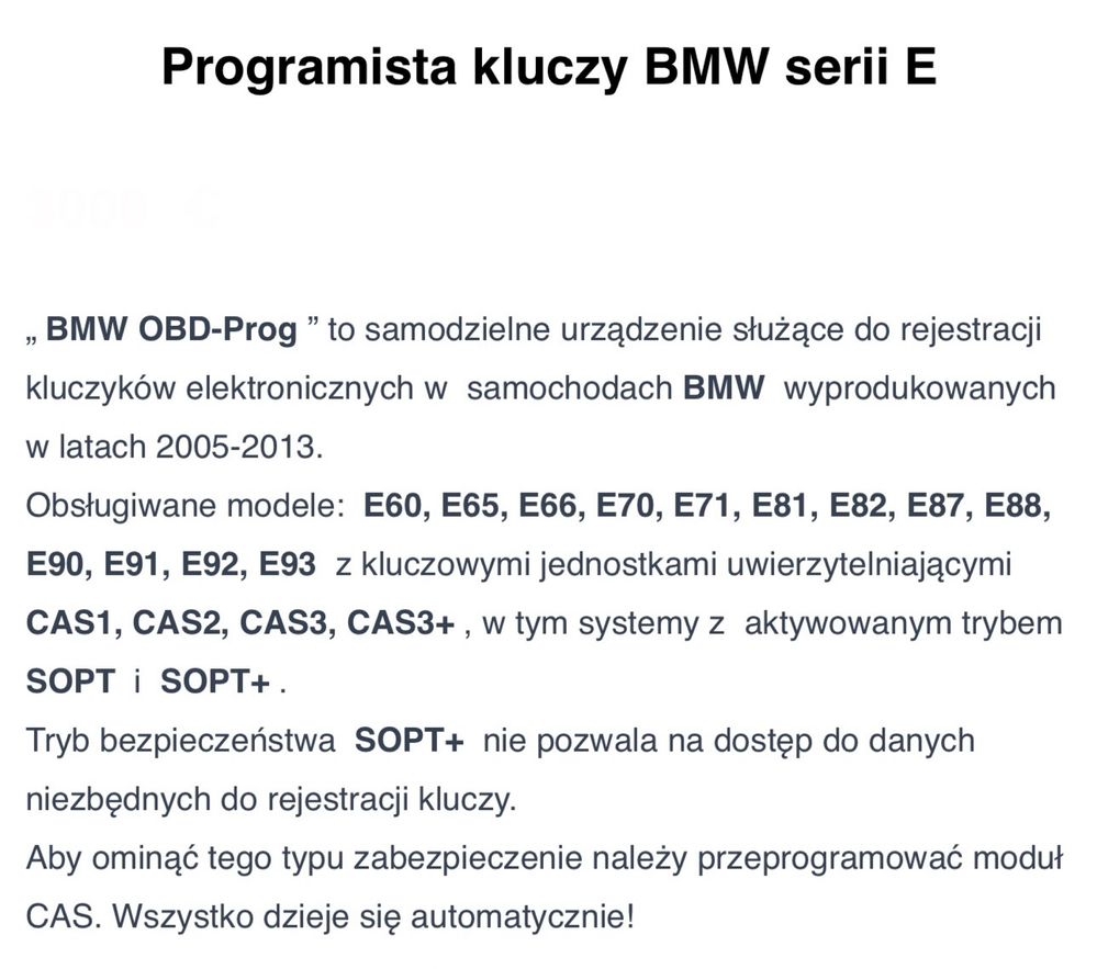 Programator kodowarka kluczy BMW seria E