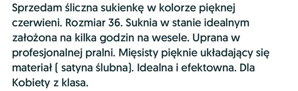 Śliczna sukienka cudowna czerwien 36