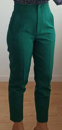 Calças verde esmeralda de cintura alta Zara