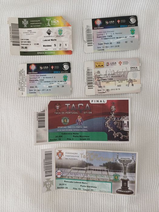 Bilhetes antigos de jogo Sporting
