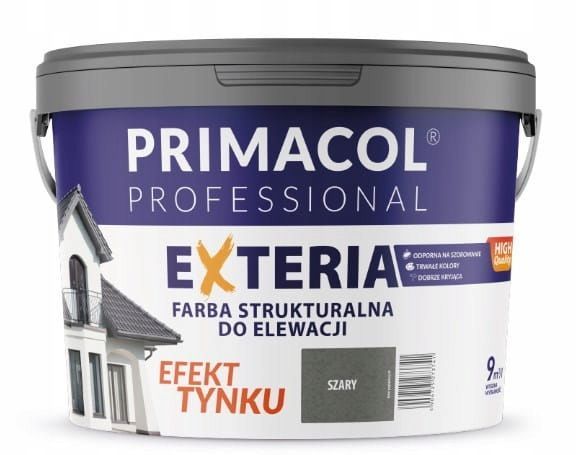 PRIMACOL Farba Elewacyjna EXTERIA 9l SZARY farba STRUKTURALNA zewnętrz