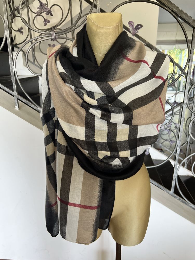 Chusta szal pareo sarong apaszka z lnu len w stylu burberry