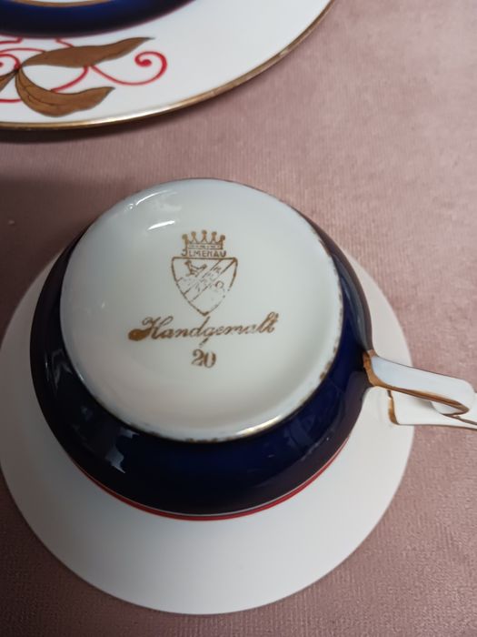 Art deco trio sniadaniowe porcelana recznie malowana filizanka