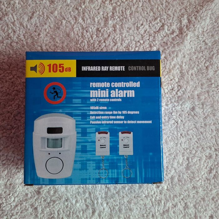 Mini Alarm Przenośny 105db 105 Stopni 8m 2 Piloty Uchwyt