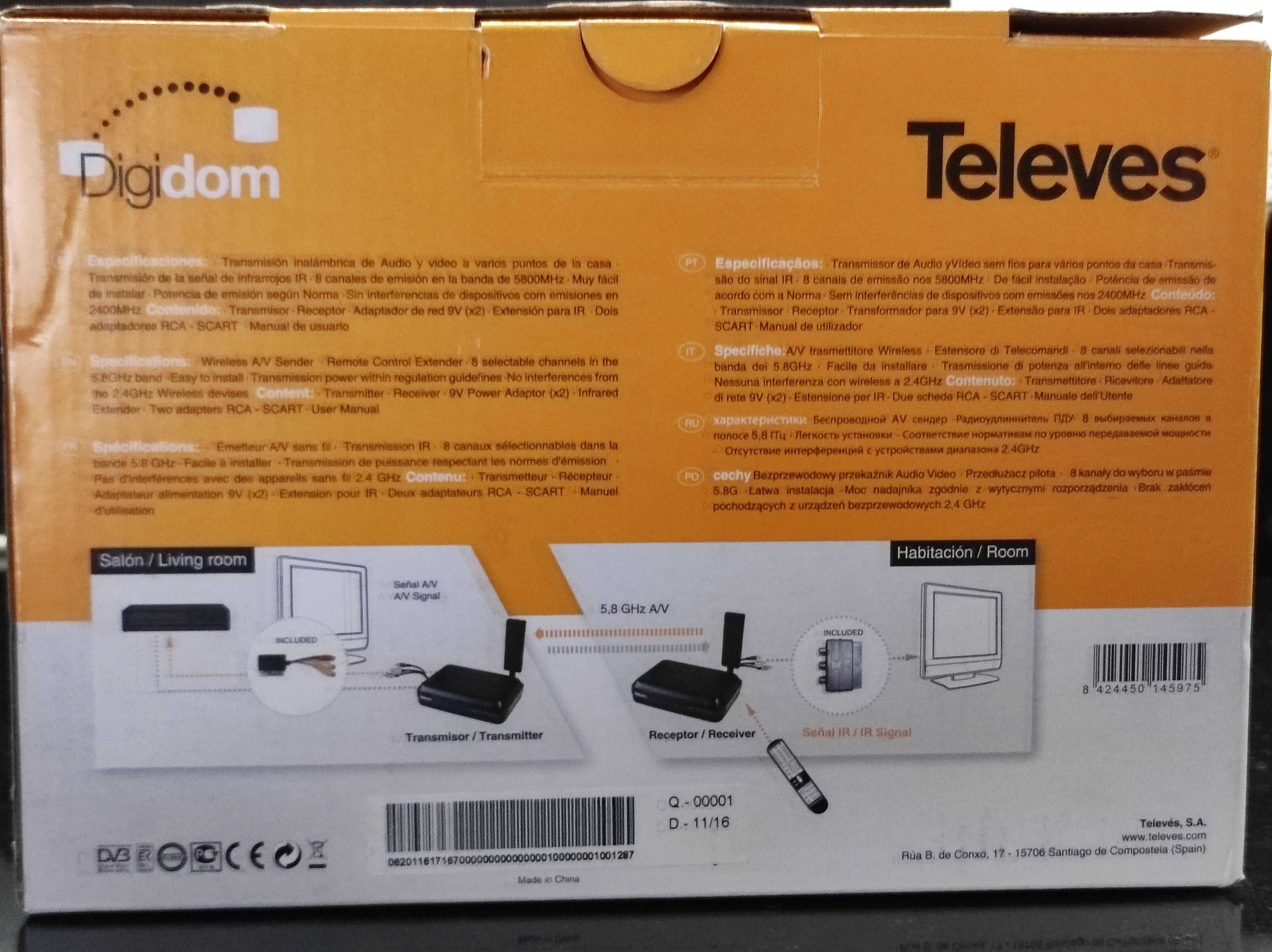 Emissor/Recetor Digidom A/V - 5,8GHz TELEVÉS Wireless - NOVO