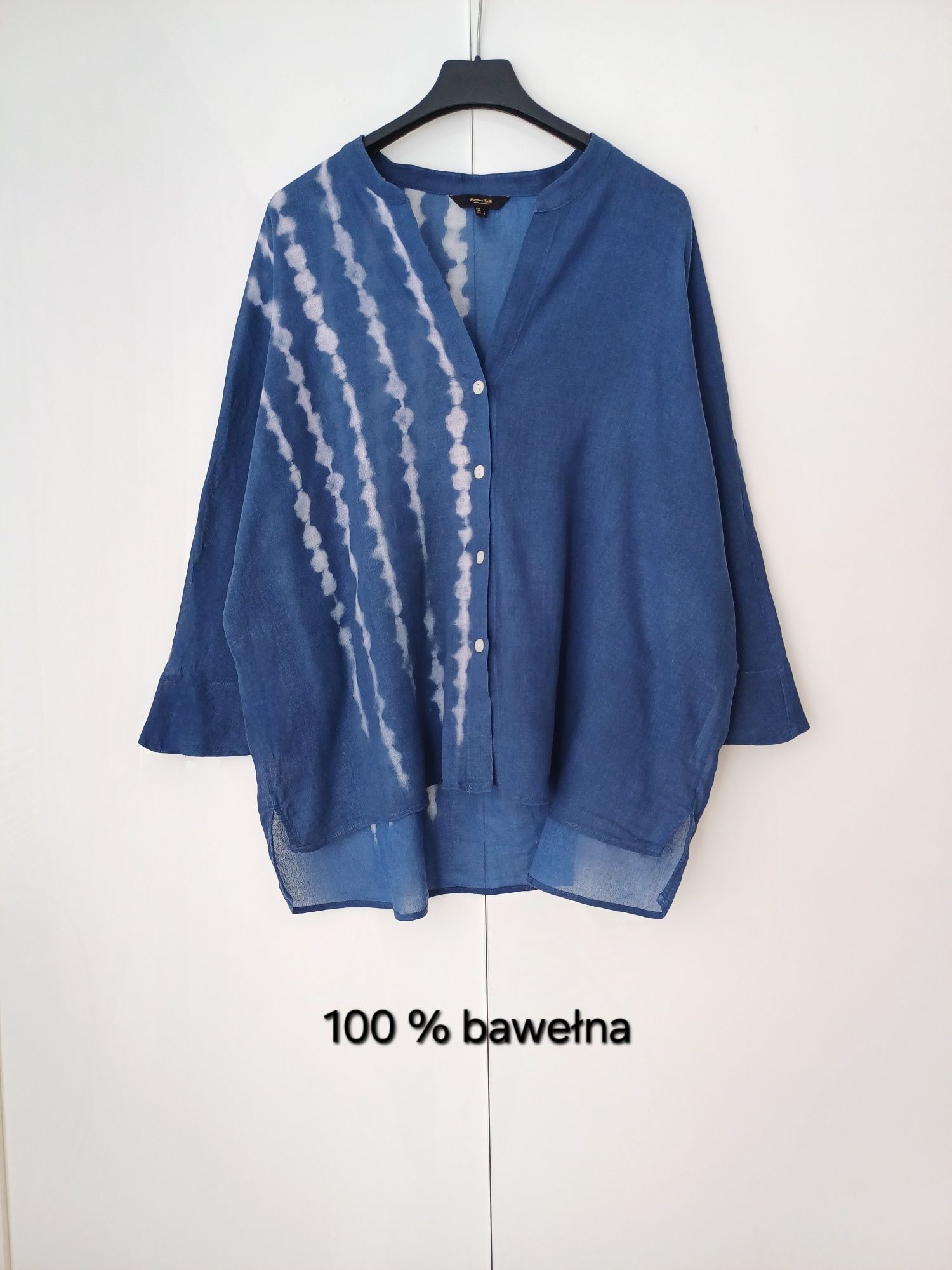 Massimo Dutti koszula oversize bawełna niebieska print rękaw 3/4
