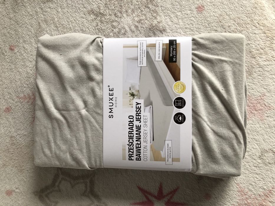 Nowe prześcieradło bawełniane Jersey 90x200 cm