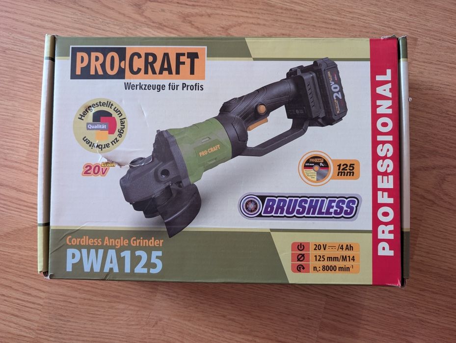 Нова акумуляторна кутова шліфувальна машина (болгарка) Procraft PWA125