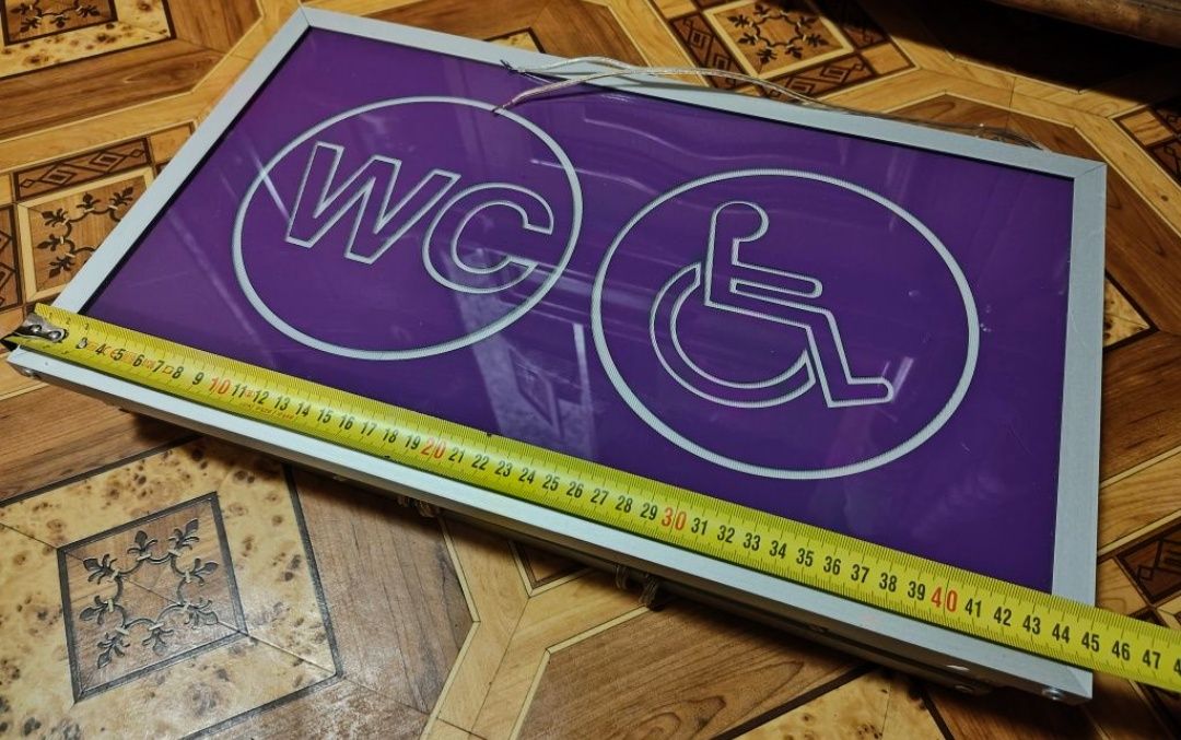 Табличка LED панель указатель WC туалет размер 450х260х20 мм