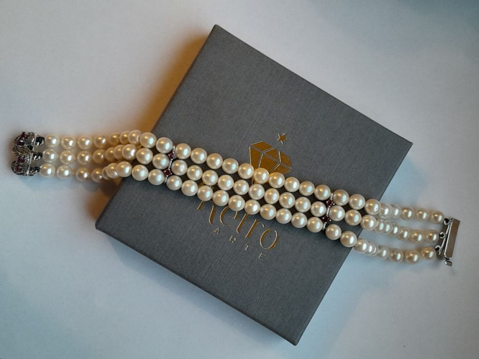 Piękny Naszyjnik Złociste Perły 8.3mm Diamenty Złoto 750