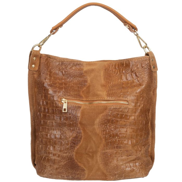 VERA PELLE torebka zamszowa worek shopper z kłódeczką V493 c.szara