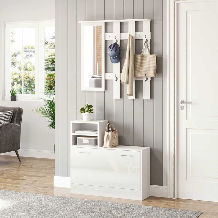 Móvel de entrada com espelho cabide e sapateira