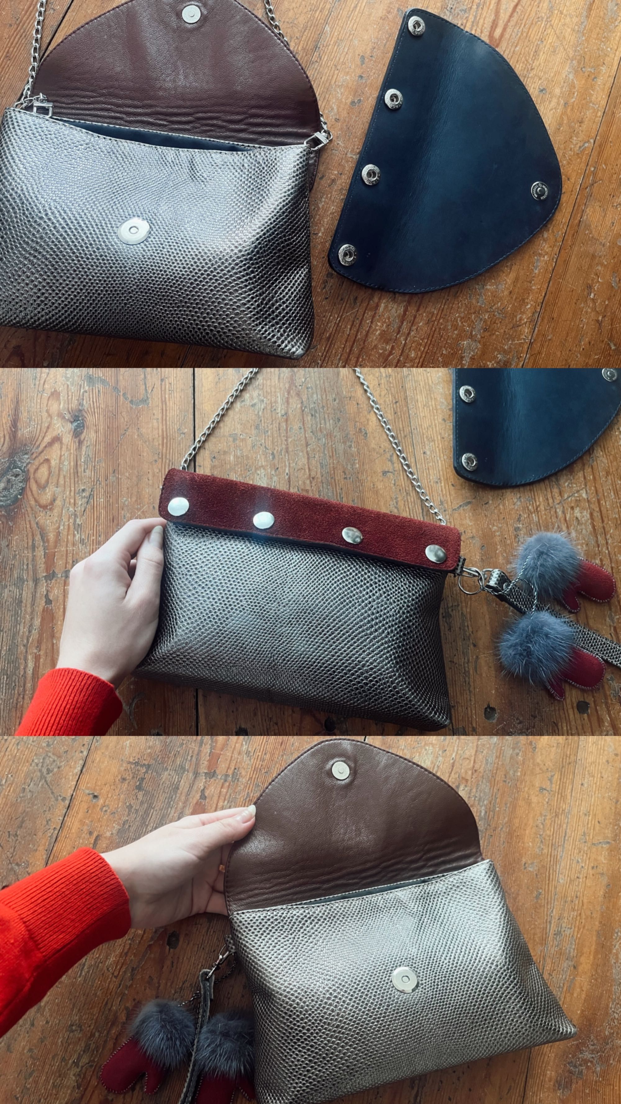Torebka ze skóry kopertówka clutch handmade