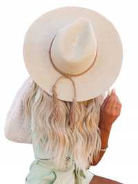 MANBEIYA plażowy kapelusz słomkowy beżowy przeciwsłoneczny letni
