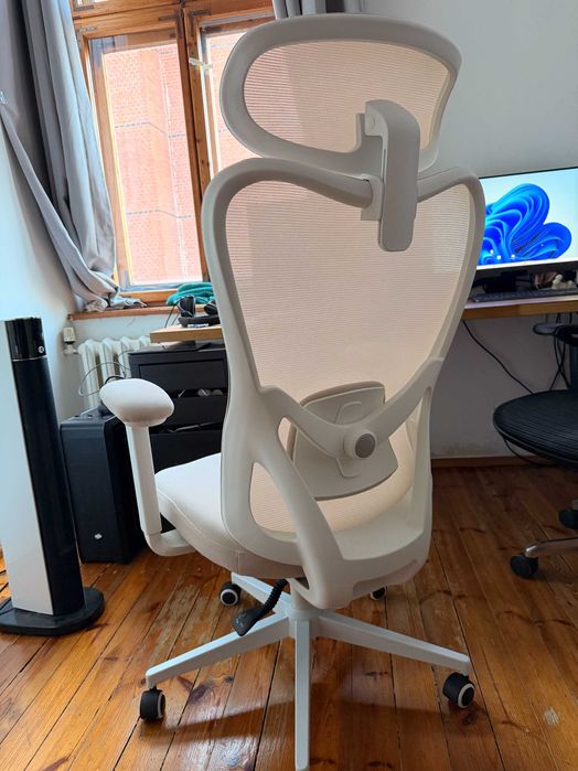 Fotel biurowy ergonomiczny biały beżowy jak nowy Songmics