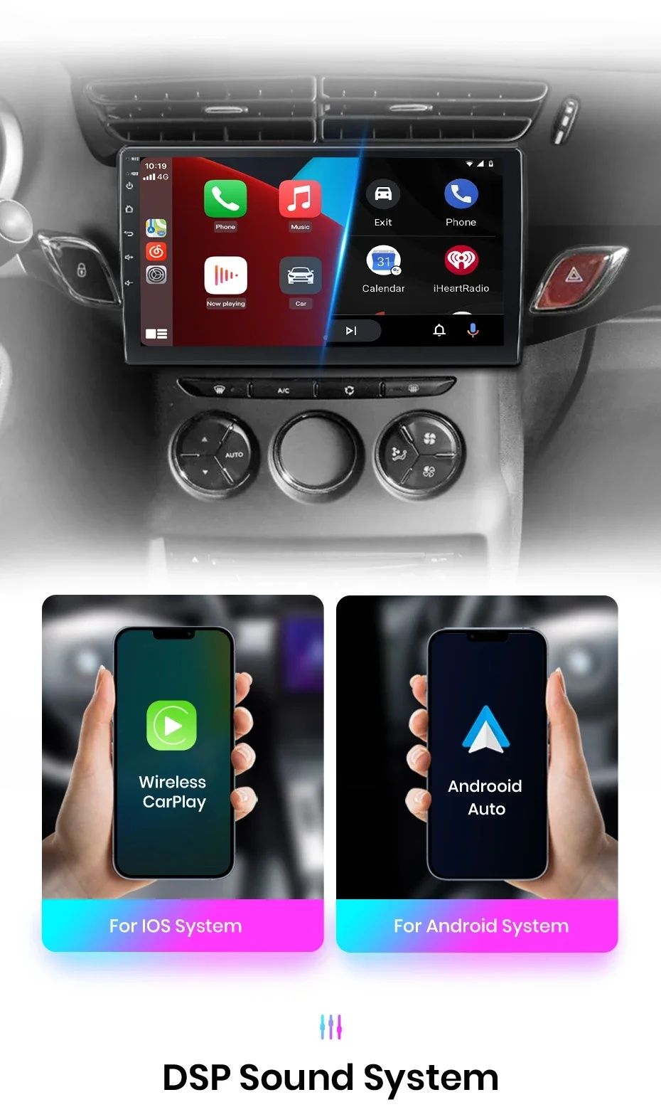 Rádio Android 13 Citroën C3/DS3 CarPlay/Auto S/ Fios GPS 2/32GB NOVO!