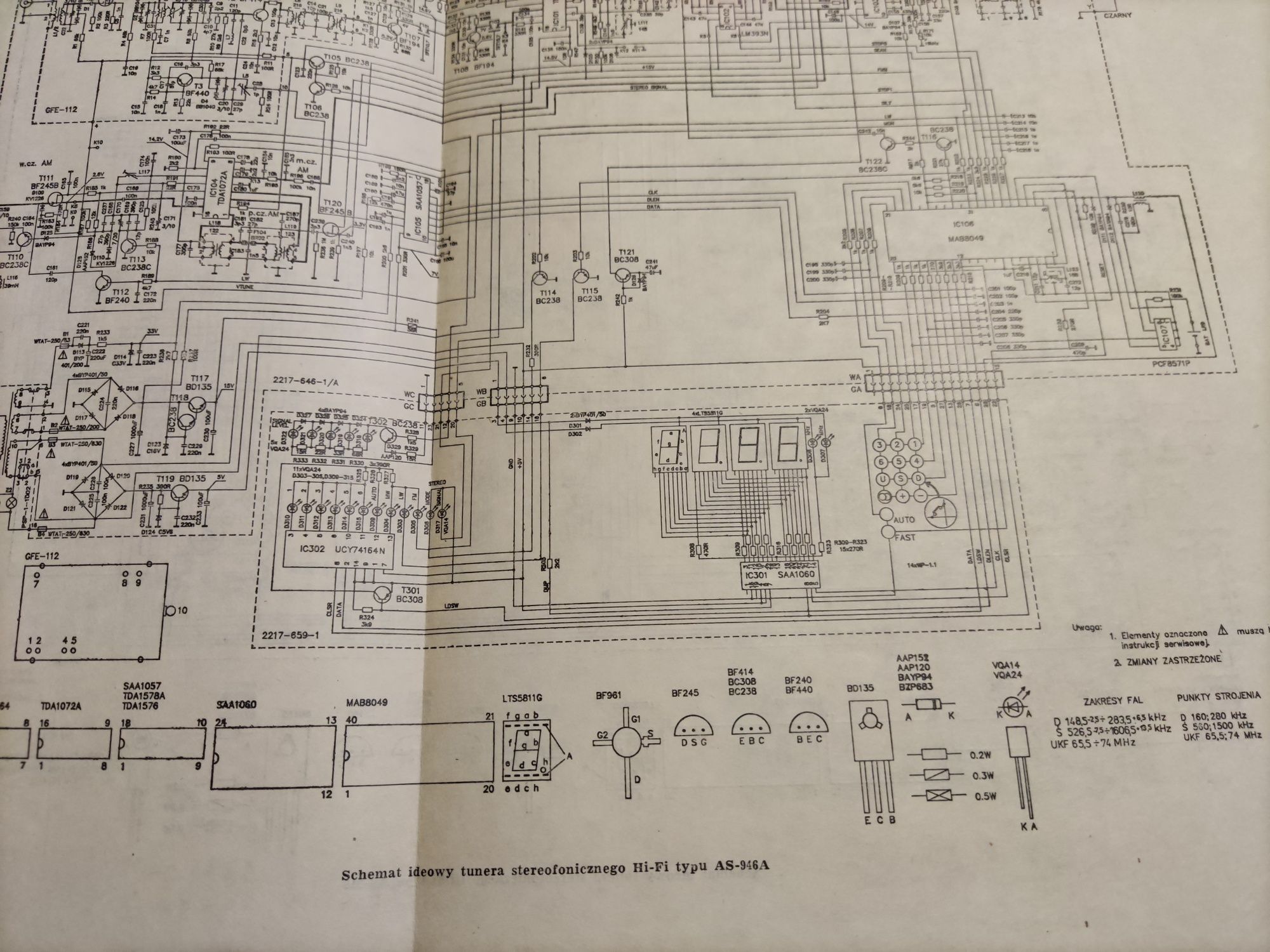 AS-946 ,AS-946A  instrukcja serwisowa tunera stereofonicznego hi-fi