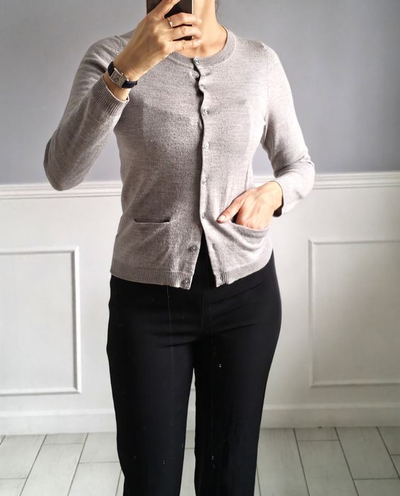 Szary wełniany kardigan S Nord wełna