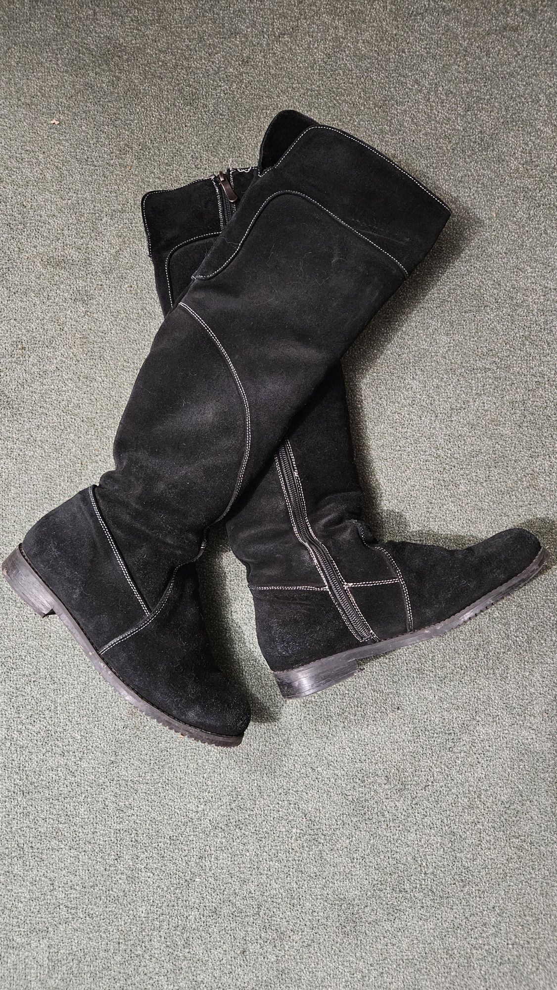 Zimowe buty zamsz/cygiejka dla dziewczyny na szczupłą nogę r.36/37, dl