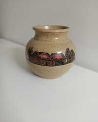 Nakrapiany ceramiczny wazon scenka wieś dom