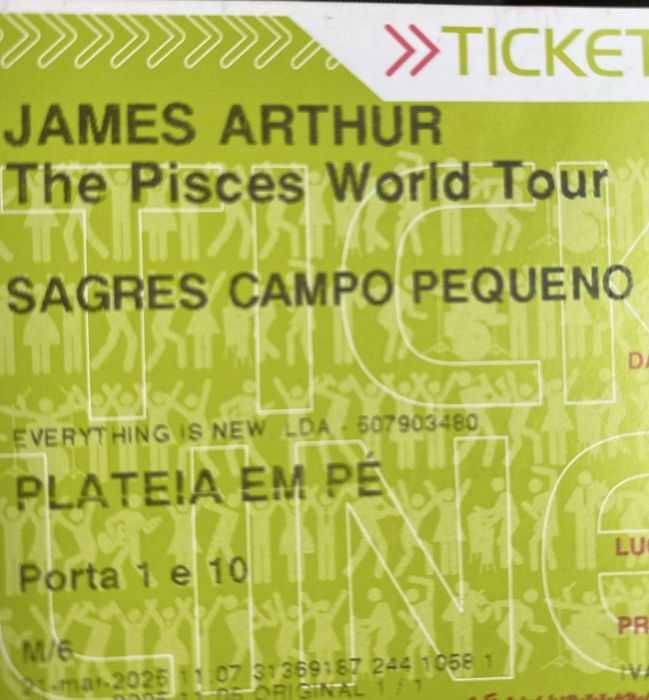 Bilhete concerto James Arthur