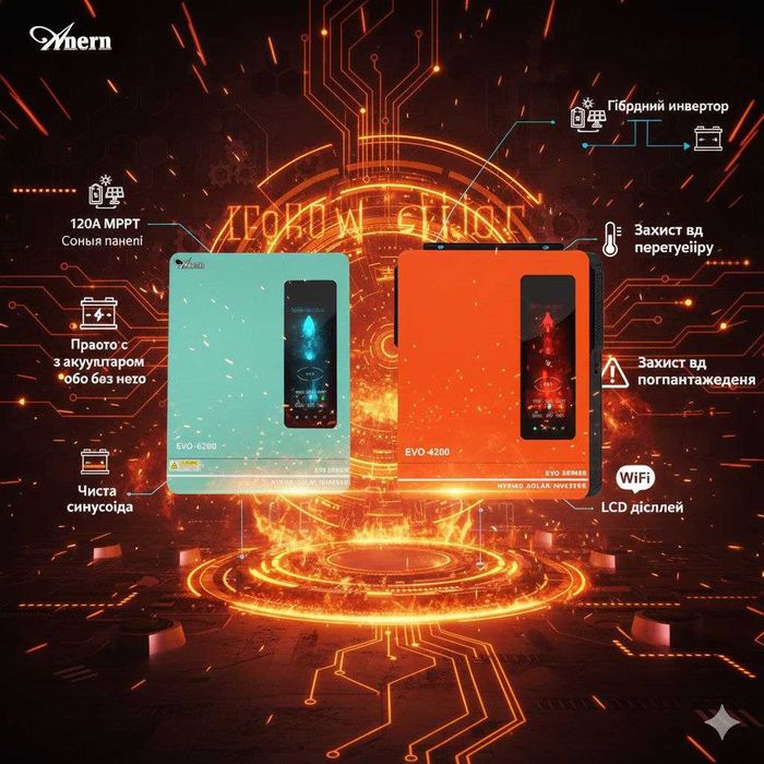 гібридні інвертори Anern 4,2 та 6, 2 кВт Преміум якість. Гарантія.