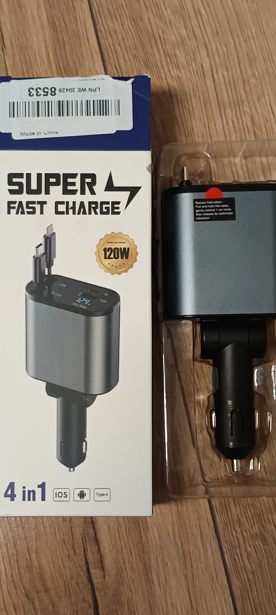 Ładowarka samochodowa Fast Charge 120W USB-C Lightning 4in1